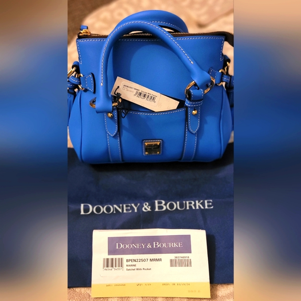 Dooney & Bourke Marine Blue Penrose Satchel Limited Edition 14K Gold Hardware!!